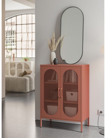 Mueble auxiliar metálico minimalista DIORA terracota 70x100 con 2 puertas