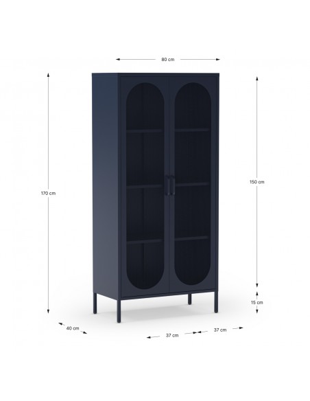 Vitrine minimalista DIORA em metal azul 80x170 cm com 2 portas
