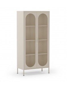 Vitrine minimalista DIORA em metal creme, 80x170 cm com 2...