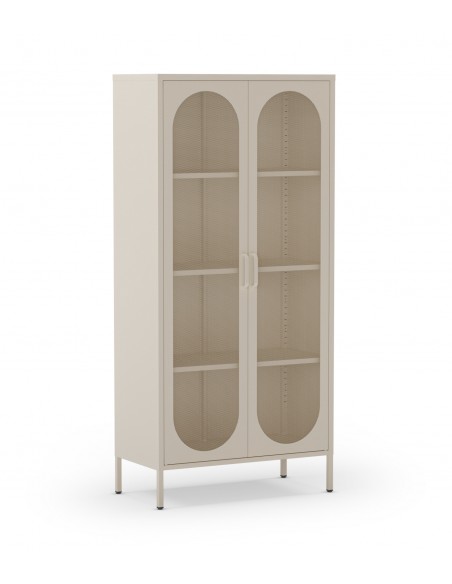 Vitrine minimalista DIORA em metal creme, 80x170 cm com 2 portas