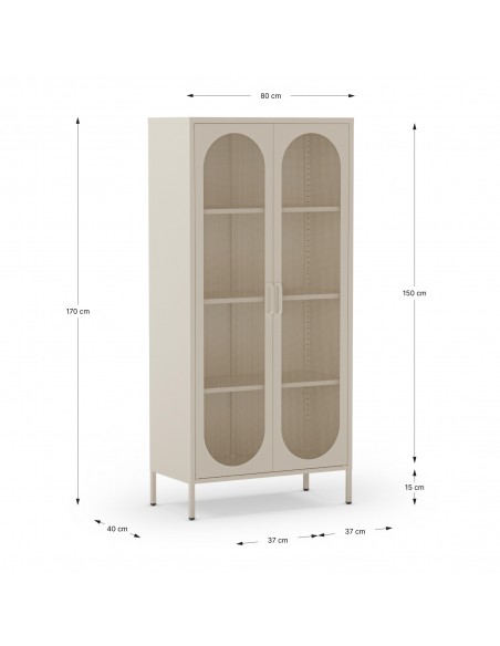 Vitrina metálica minimalista DIORA crema,80x170 cm con 2 puertas