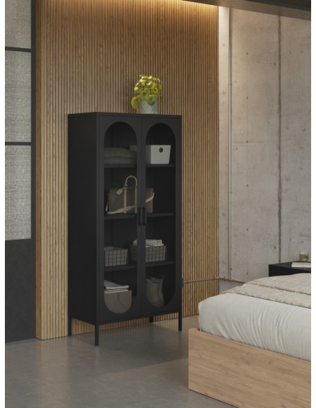 Vitrine minimalista DIORA em metal preto 80x170 com 2 portas