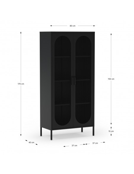 Vitrine minimalista DIORA em metal preto 80x170 com 2 portas