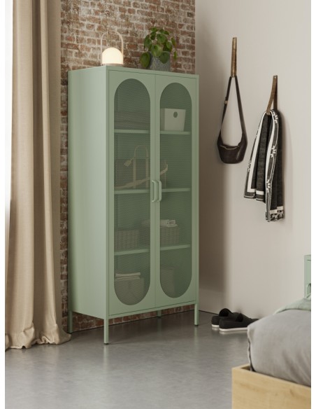 Vitrina metálica minimalista DIORA verde 80x170 con 2 puertas