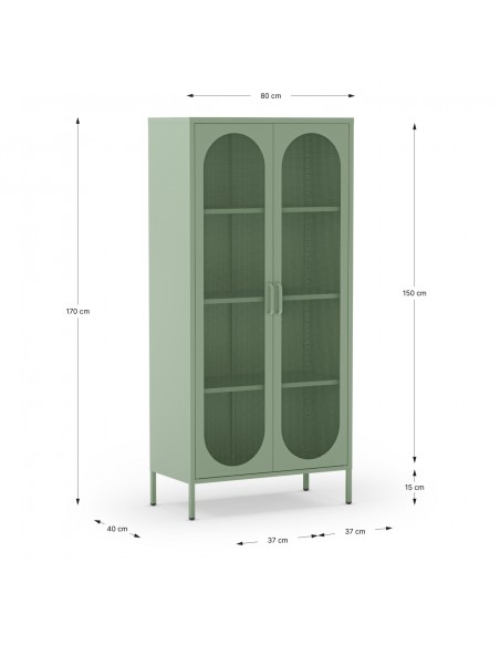 Vitrina metálica minimalista DIORA verde 80x170 con 2 puertas