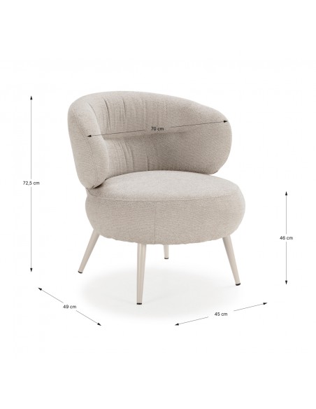 Poltrona redonda LIVA com design orgânico em cor bege.