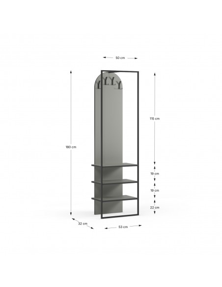 Cabide EDORA com sapateira 53 x 180, melamina verde e metal preto