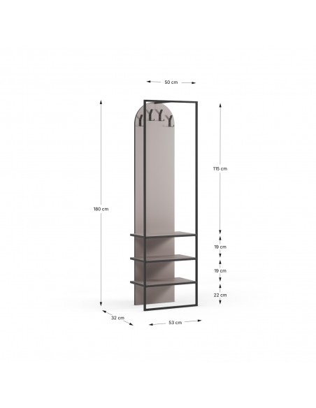 Perchero con zapatero EDORA 53 x 180, melamina crema y metal negro