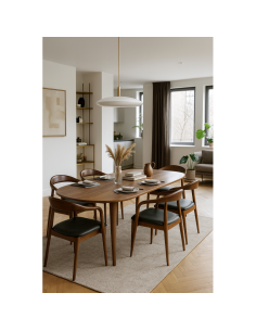 Silla con brazos NINA, madera color nogal y similpiel negro. 2