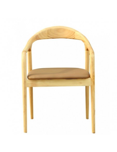 Silla con brazos NINA, madera de haya y similpiel marrón.