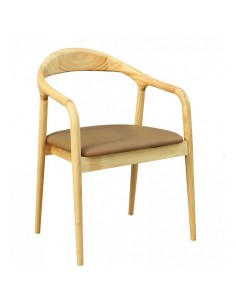 Silla con brazos NINA, madera de haya y similpiel marrón.