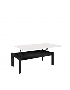 Mesa centro elevable ROLAND porcelánico blanco y metal negro