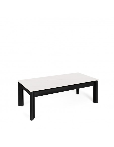Mesa centro elevable ROLAND porcelánico blanco y metal negro