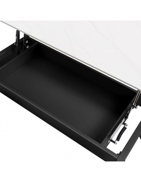 Mesa centro elevable ROLAND porcelánico blanco y metal negro