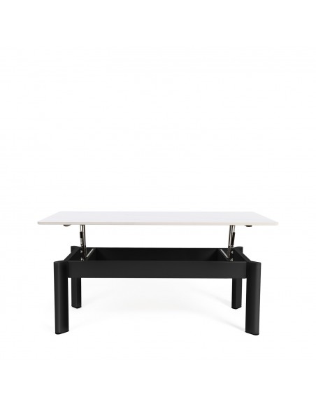 Mesa de centro com tampo elevatório ROLAND, porcelanico branco e metal preto