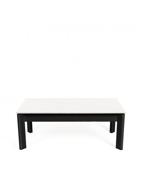 Mesa centro elevable ROLAND porcelánico blanco y metal negro