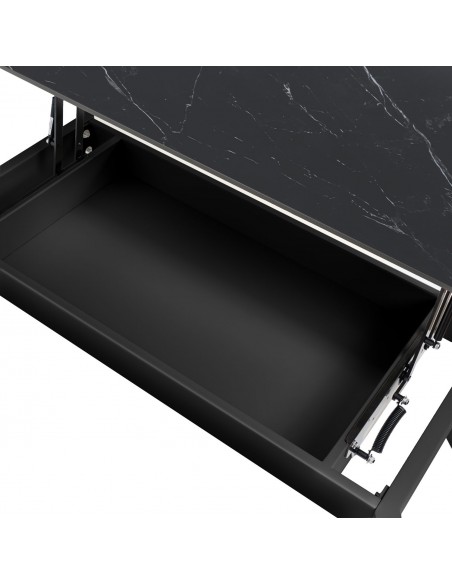 Mesa centro elevable ROLAND porcelánico y metal negro