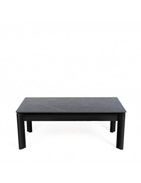Mesa de centro ROLAND com tampo elevatório, porcelânico cinza e metal preto