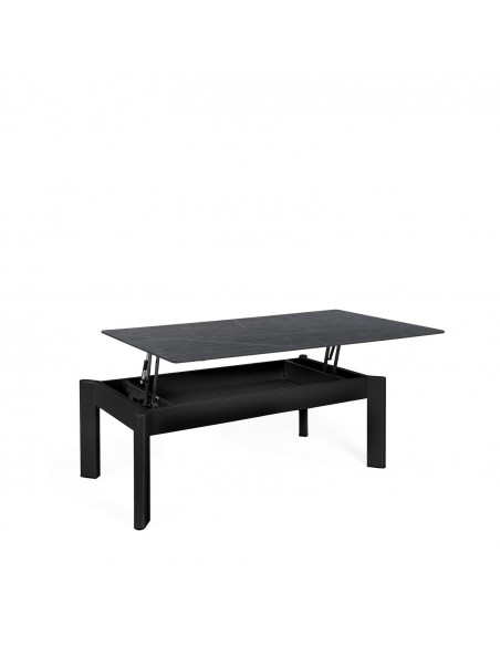 Mesa centro elevable ROLAND porcelánico gris y metal negro