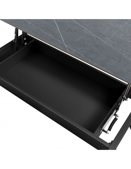 Mesa centro elevable ROLAND porcelánico gris y metal negro