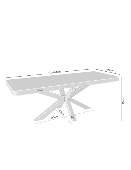 Mesa extensível ARGO 140(200) x 90, carvalho e metal preto