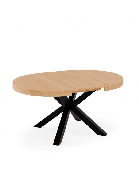 Mesa redonda extensible ARGO 100 (150), roble y metal negro