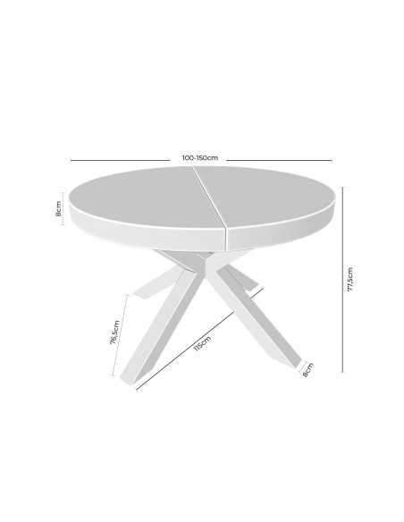 Mesa redonda extensible ARGO 100 (150), roble y metal negro