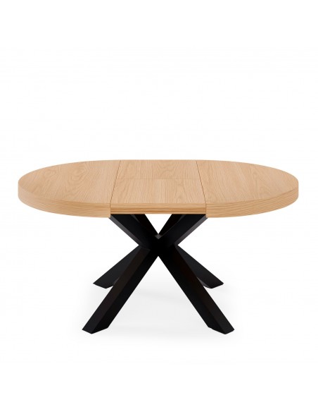 Mesa redonda extensible ARGO 120 (170), roble y metal negro
