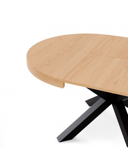 Mesa redonda extensible ARGO 120 (170), roble y metal negro