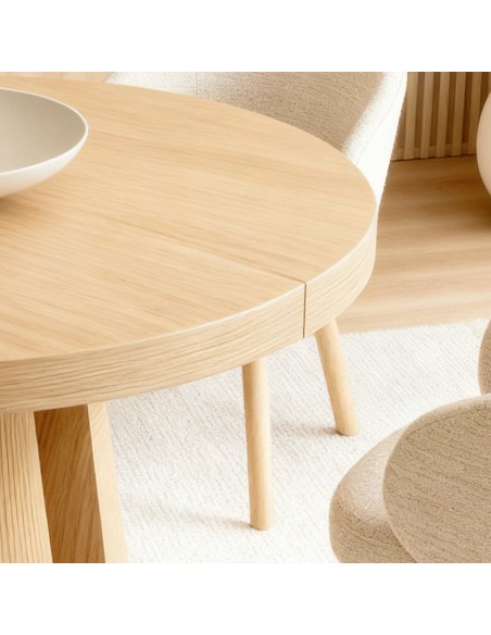 Mesa redonda extensível MARCELLA 120 (170), em carvalho.