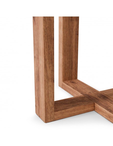 Mesa redonda VIOLETTE 100 cm, fibrocemento blanco y madera de hevea