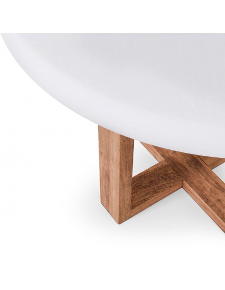 Mesa redonda VIOLETTE 100 cm, fibrocemento blanco y madera de hevea