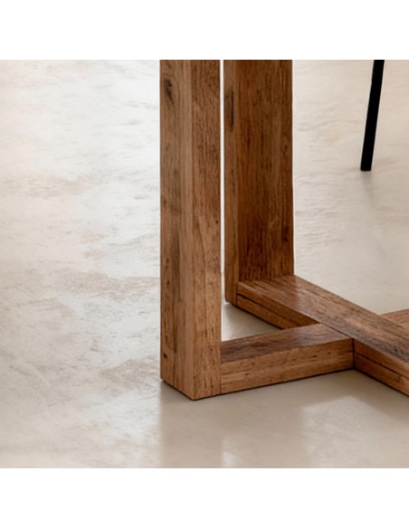 Mesa redonda VIOLETTE 120 cm, fibrocemento blanco y base de madera