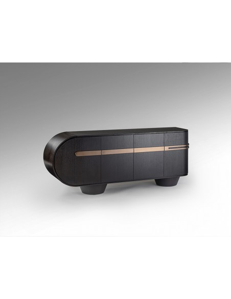 Aparador diseño italiano 4 puertas LUCA 200 x 46 roble oscuro y oro rosa