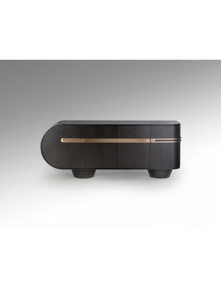 Aparador diseño italiano 4 puertas LUCA 200 x 46 roble oscuro y oro rosa