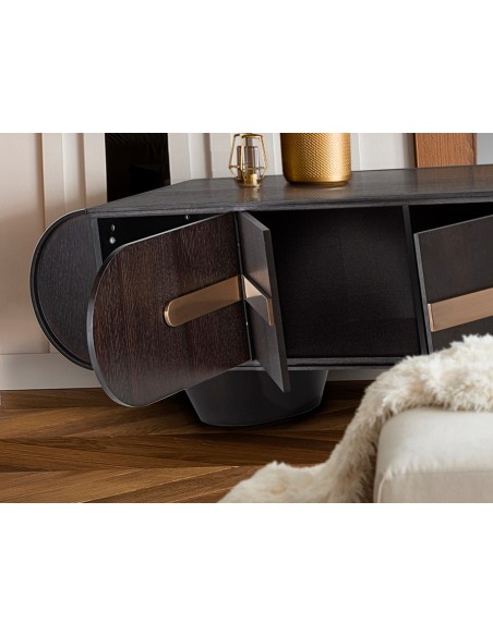 Mueble de tv de diseño italiano LUCA 200x45 roble oscuro y oro rosa