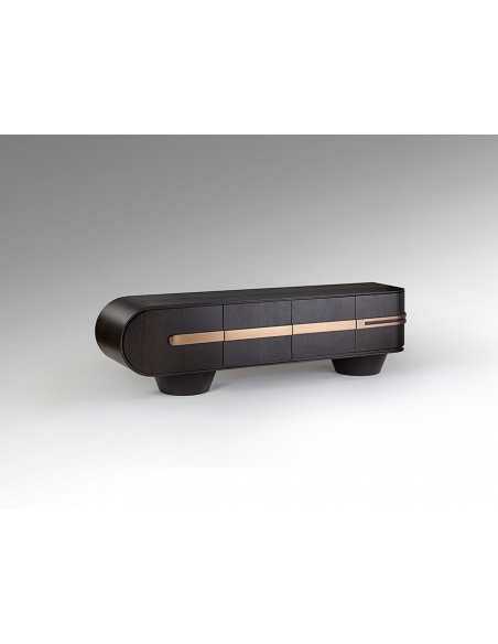 Mueble de tv de diseño italiano LUCA 200x45 roble oscuro y oro rosa