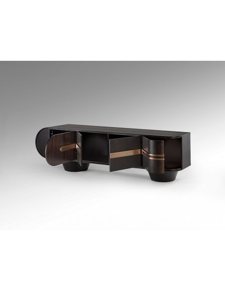 Mueble de tv de diseño italiano LUCA 200x45 roble oscuro y oro rosa