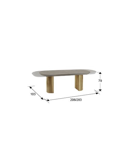 Mesa extensible grande IRATI 206 (283) x 103 madera y símil piedra mate