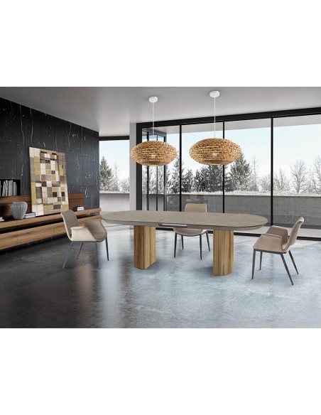 Mesa extensible grande IRATI 206 (283) x 103 madera y símil piedra mate