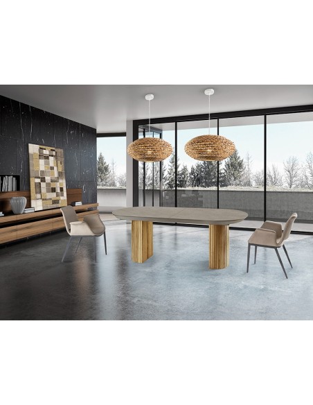 Mesa extensible grande IRATI 206 (283) x 103 madera y símil piedra mate