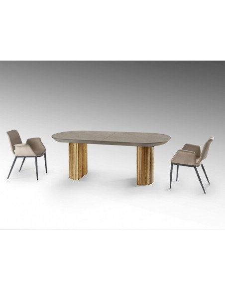 Mesa extensible grande IRATI 206 (283) x 103 madera y símil piedra mate