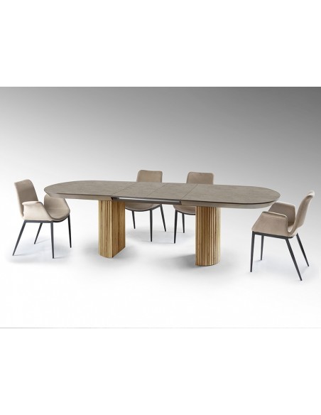 Mesa extensível grande IRATI 206 (283) x 103, madeira e símil pedra fosca