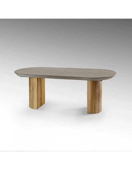 Mesa extensível grande IRATI 206 (283) x 103, madeira e símil pedra fosca