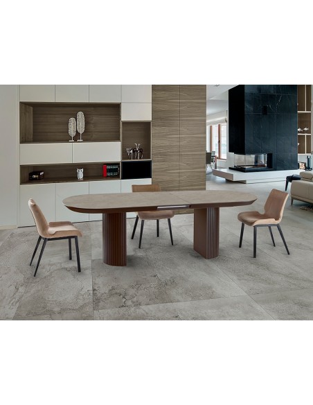 Mesa extensible grande IRATI 206 (283), marrón oxido y tapa símil piedra mate