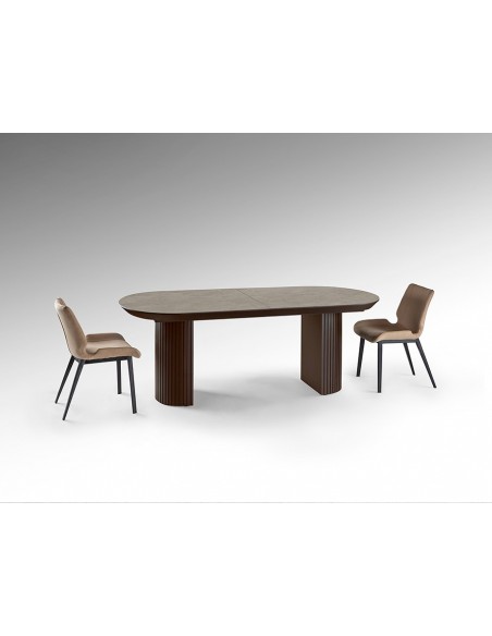 Mesa extensible grande IRATI 206 (283), marrón oxido y tapa símil piedra mate