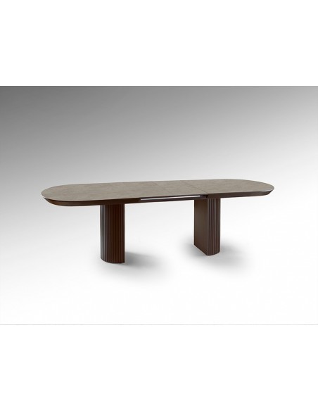 Mesa extensible grande IRATI 206 (283), marrón oxido y tapa símil piedra mate