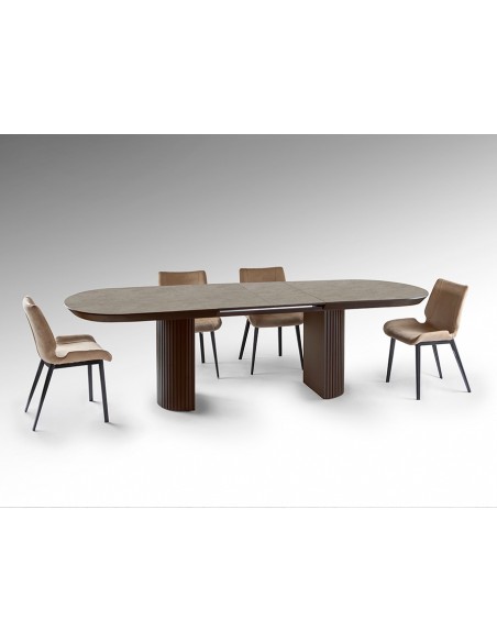 Mesa extensible grande IRATI 206 (283), marrón oxido y tapa símil piedra mate