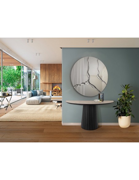 Consola recibidor de diseño KORIA 130 x 42 tapa símil piedra y base negro