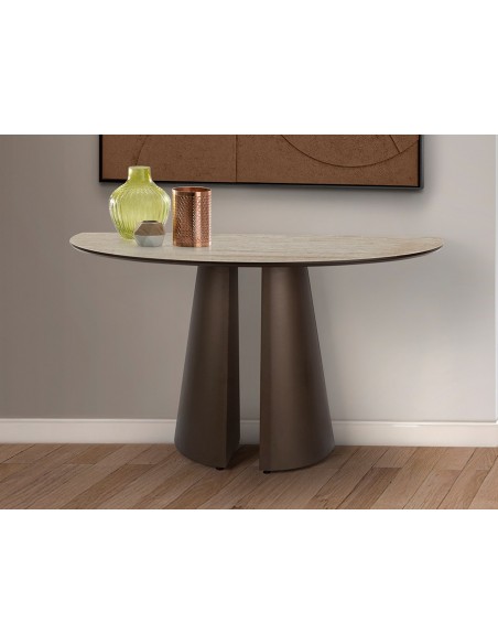 Console de design SAMARA 130, acabamento travertino e castanho ferrugem.